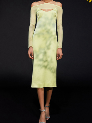 Celery Silk Chiffon Overlay Pencil Dress · Final Sale