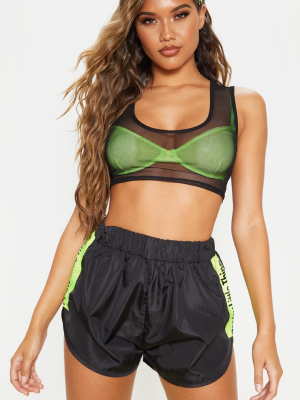 Black Plain Mesh Scooped Neck Crop Top