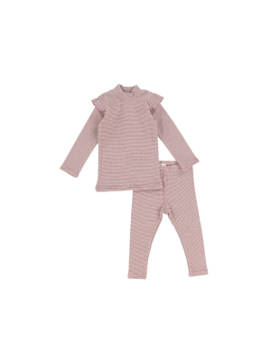 Analogie By Lil Legs Mini Stripe Ruffle Set - Mauve/white