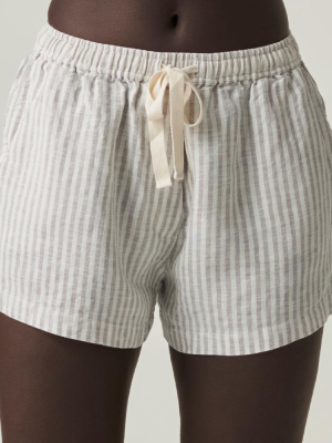 100% Linen Shorts In Grey & White Stripe
