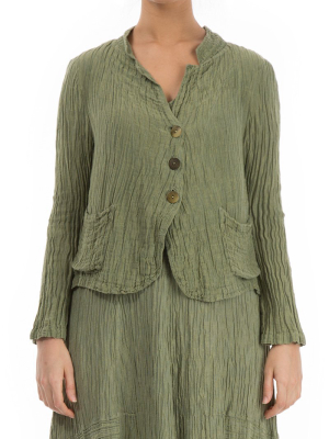 Short Crinkled Khaki Silk Jacket