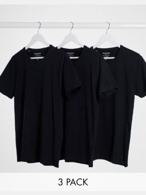 Selected Homme 3 Pack Crew Neck T-shirt In Black