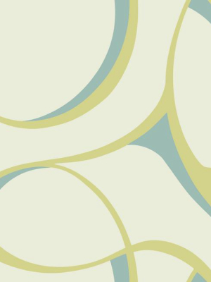 Elliptical Large Geo Wallpaper In Pale Green, Grey, And Metallic Turquoise By York Wallcoverings