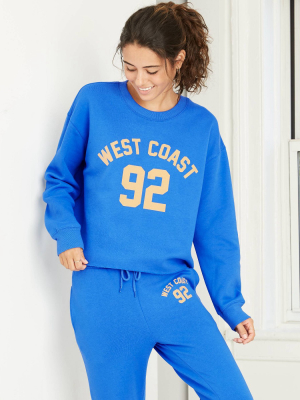 Women's West Coast Cropped Graphic Sweatshirt - Blue
