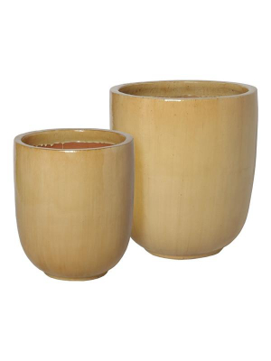 Set Of Two Large Round Pots In Cappuccino