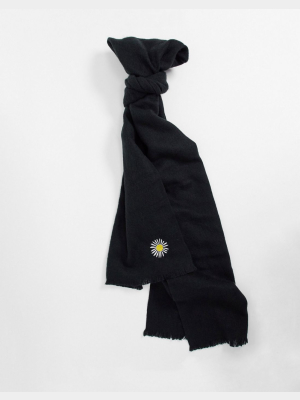 Asos Design Supersoft Long Woven Scarf With Daisy Embroidery