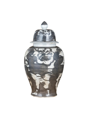 Silla Flower Temple Jar, Black Porcelain