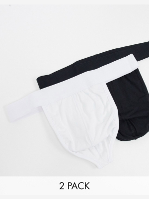 Asos Design 2 Pack Thongs In Black & White Save