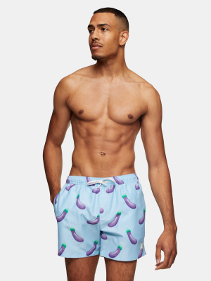 Blue Aubergine Print Swim Shorts