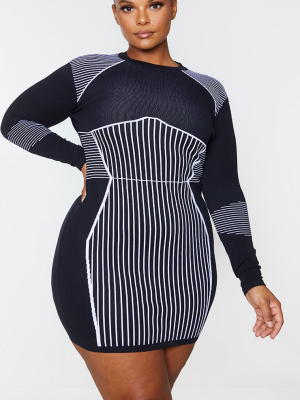 Plus Black Seamless Knit Contour Detail Bodycon...