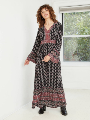 Women's Printed Ruffle Long Sleeve Dress - Knox Rose™