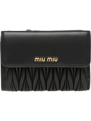 Miu Miu Logo Plaque Matelassé Flap Wallet