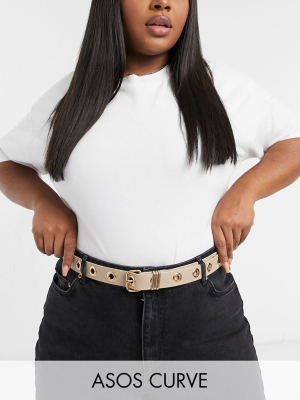 Asos Design Curve Eyelet Jeans Waist And Hip Belt In Beige