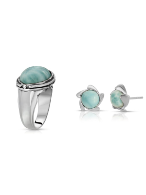 Larimar Oval Ring + Larimar Vortex Earrings