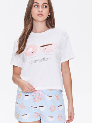 Doughnut & Coffee Tee & Shorts Pajama Set