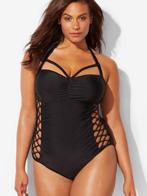 Plus Size Crisscross Strappy Ruched One Piece Swimsuit