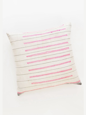Stitch Stripe Pillow In White & Pink