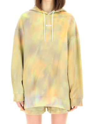 Msgm Micro Logo Printed Tie-dye Hoodie