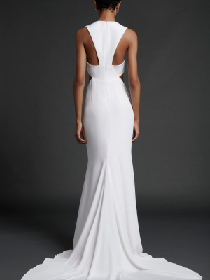 Sleeveless Gown With Cowl At Front Neck And Cut Out At Sides