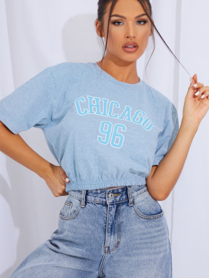 Aqua Chicago 96 Slogan Elastic Hem T Shirt