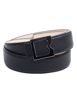 Men's Leather Belt With B Buckle - Black