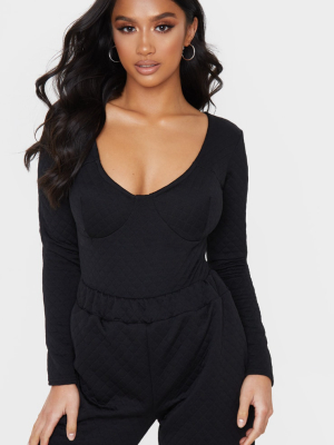 Petite Black Quilted Cup Detail Bodysuit