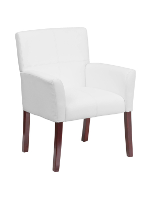 Executive Side Leather Chair Mahogany Legs - Flash Furniture