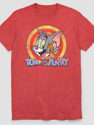 Men's Tom And Jerry Circle Short Sleeve Graphic T-shirt - Red