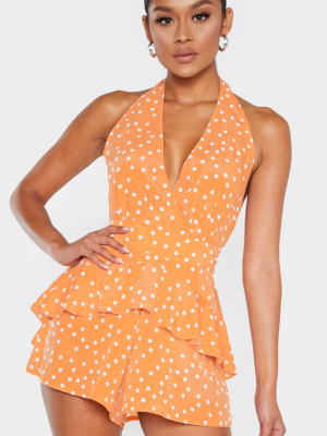 Tangerine Halterneck Polka Dot Romper