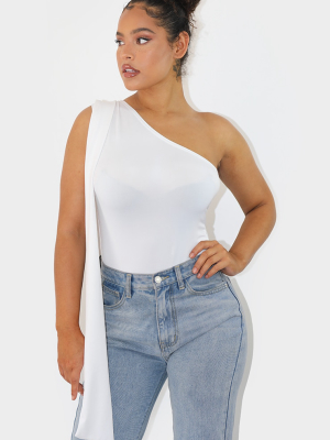 White Slinky Extreme Tie One Shoulder Bodysuit