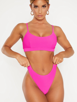 Magenta Ribbed Scoop Neck Bikini Top