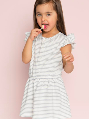 Miles Girls Stripe Flutter Dress - Candy Sky