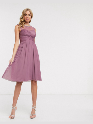 Lipsy Lace Embellished Midi Dress In Pink