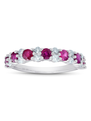 Pompeii3 1.49 Ct Ruby & Diamond Wedding Ring 14k White Gold - Size 7