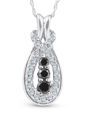 Pompeii3 14k White Gold 1/2 Ct Black & White Knot Three Stone Diamond Pendant