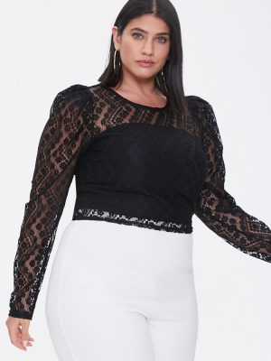 Plus Size Sheer Lace Crop Top