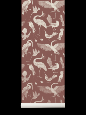 Birds Wallpaper In Dusty Red By Katie Scott For Ferm Living