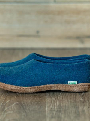 Men's Molded Sole High Back Wool Slippers - Navy