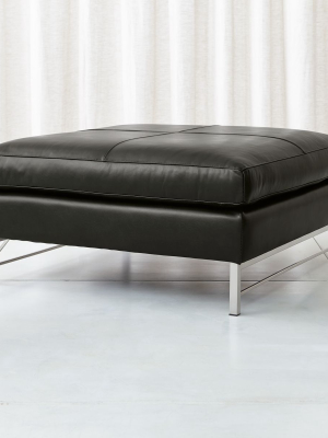 Tyson Leather Square Cocktail Ottoman With Stainless Steel Base