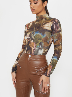 Multi Renaissance Printed High Neck Long Sleeve...