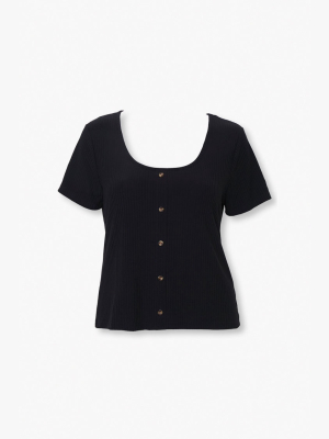 Plus Size Ribbed Button-front Top