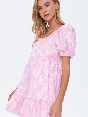 Satin Rose Print Shift Dress