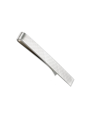 Tb310602 | Silver Diagonal Striped Tie Bar