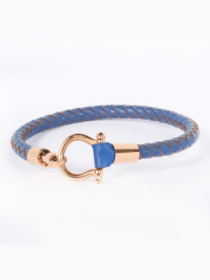 Jean Claude Navy Leather With Gold Small "d" Clamp Closure Bracelet