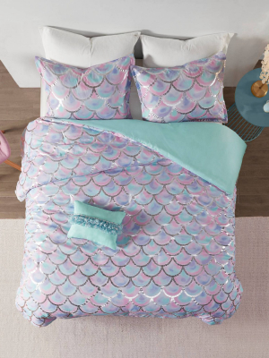 Daphne Metallic Printed Reversible Duvet Cover Set Aqua/purple