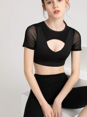 Carbon Black Mesh Crop Tee