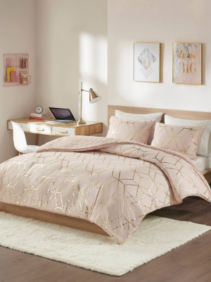 Addie Metallic Print Reversible Comforter Set