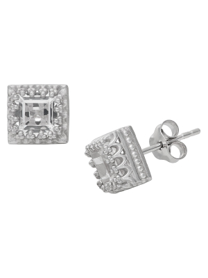 Sterling Silver Princess-cut Gemstone Crown Earrings