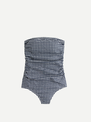 Gingham Ruched Bandeau One-piece Swimsuit