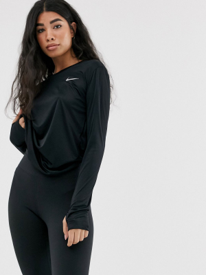 Nike Running Miler Long Sleeve Top In Black